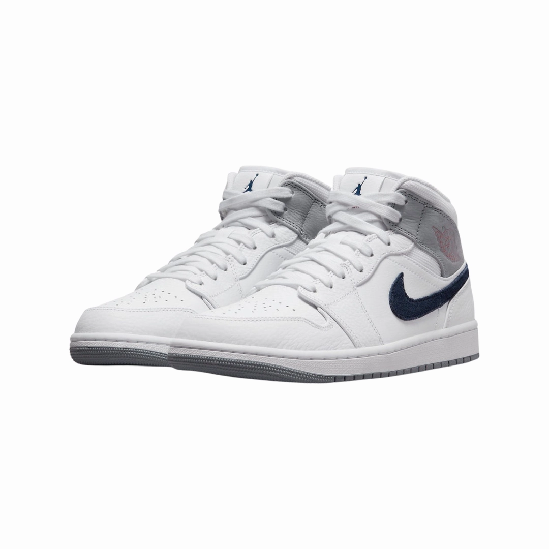 Air Jordan 1 Mid Paris White University Red Stealth Midnight Navy Basketball Shoes