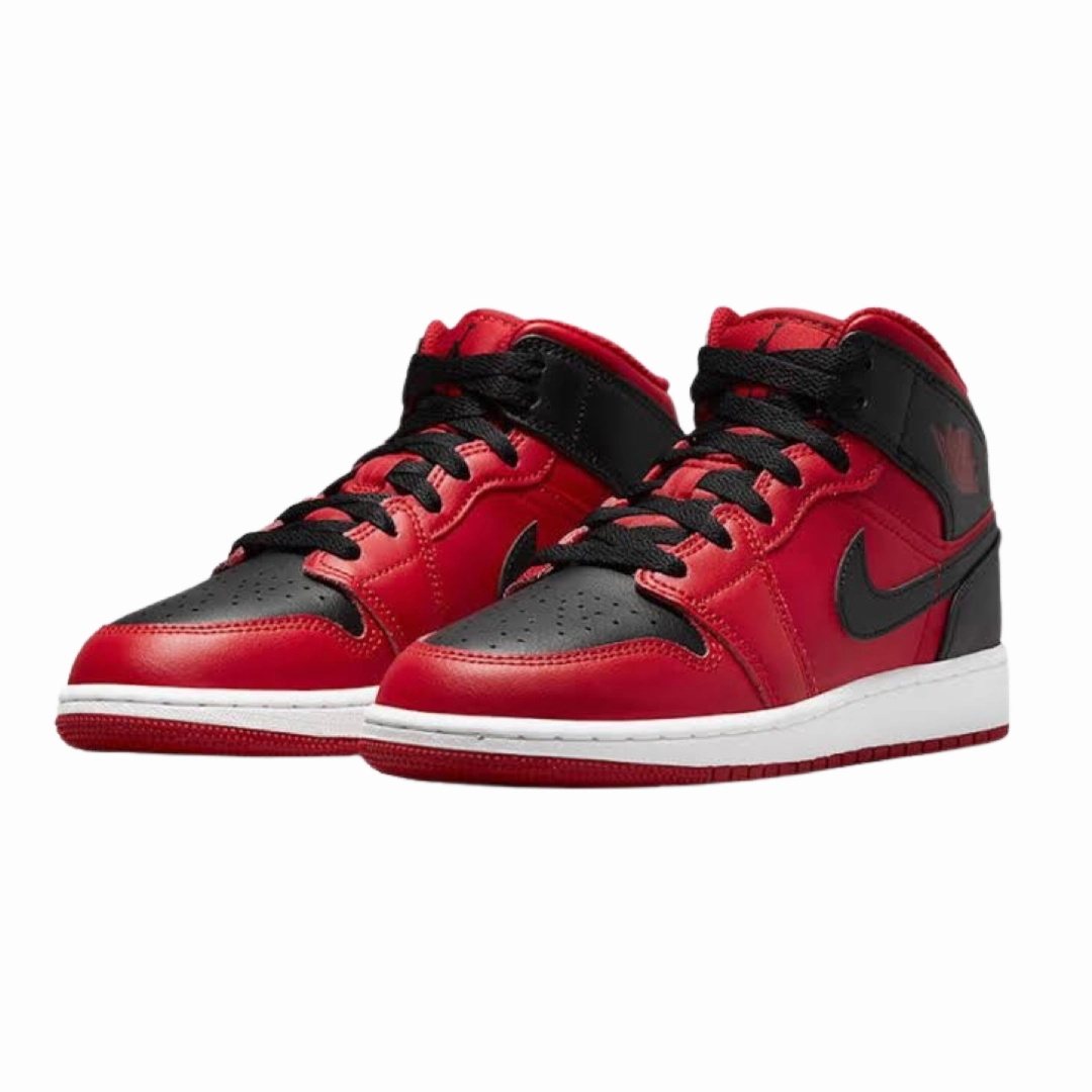 Air Jordan 1 Mid Reverse Bred Black Gym Red White Basketball Shoes