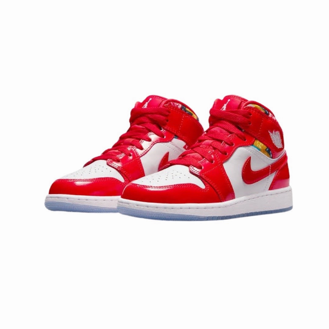Air Jordan 1 Mid SE GS Barcelona Chile Red White Pollen Basketball Shoes
