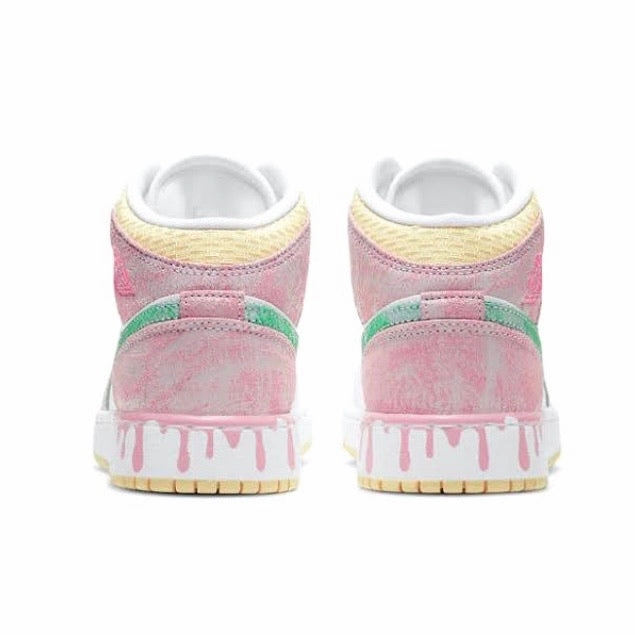 Air Jordan 1 Mid SE GS Ice Cream White Green Glow Arctic Pink Retro Sneakers