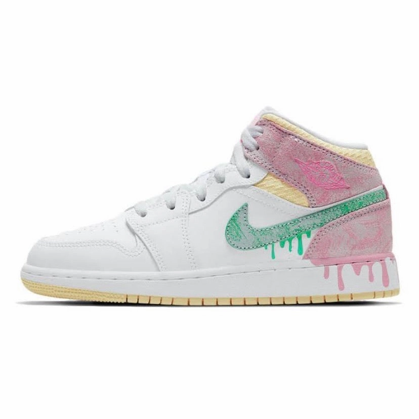 Air Jordan 1 Mid SE GS Ice Cream White Green Glow Arctic Pink Retro Sneakers