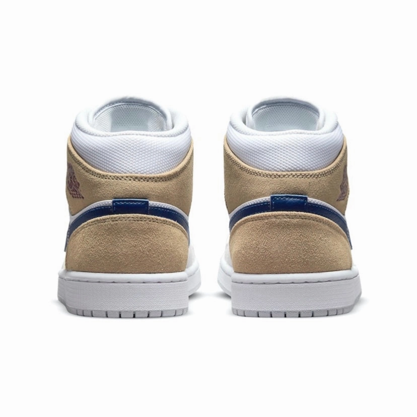 Air Jordan 1 Mid Tan Suede White Blue Void Team Red Basketball Shoes