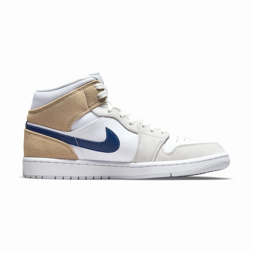 Air Jordan 1 Mid Tan Suede White Blue Void Team Red Basketball Shoes