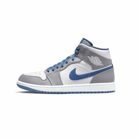 Air Jordan 1 Mid True Blue Cement Grey White Air Jordan basketball shoes with classic look