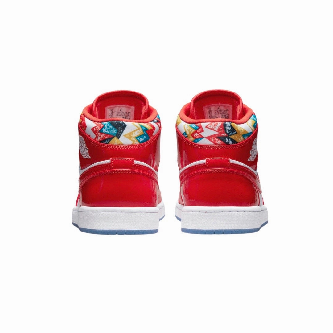 Air Jordan 1 Mid White Chile Red Pollen Basketball Shoes