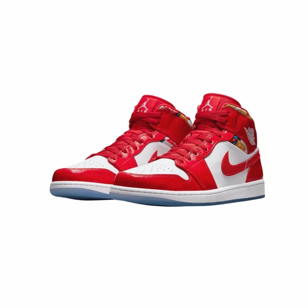Air Jordan 1 Mid White Chile Red Pollen Basketball Shoes