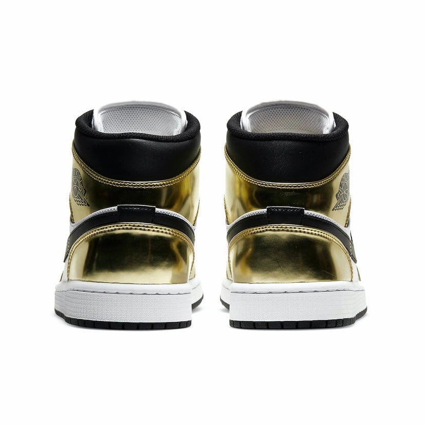 Air Jordan 1 Mid White Metallic Gold Black Retro Sneakers