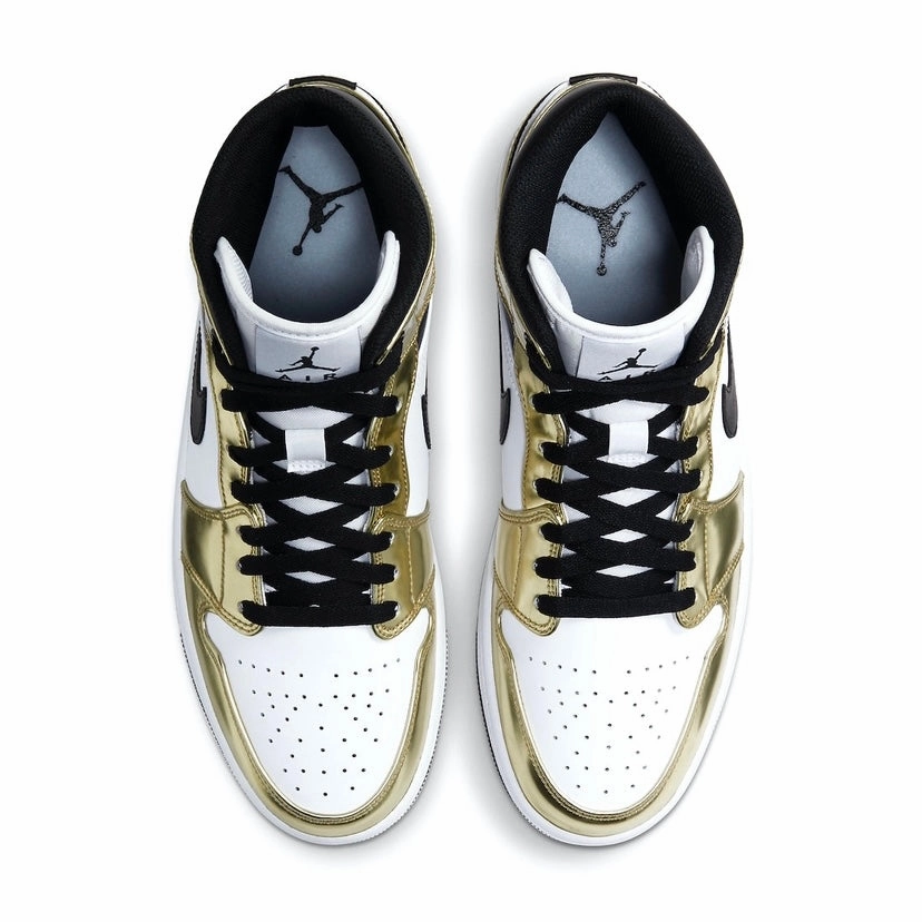 Air Jordan 1 Mid White Metallic Gold Black Retro Sneakers