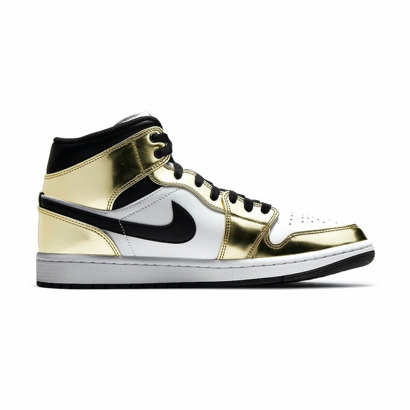 Air Jordan 1 Mid White Metallic Gold Black Retro Sneakers