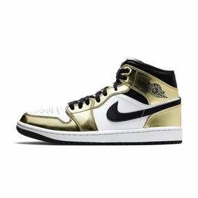 Air Jordan 1 Mid White Metallic Gold Black Air Jordan retro sneakers for street style
