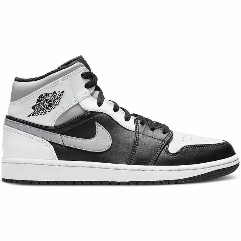 Air Jordan 1 Mid White Shadow Black White Light Smoke Grey Retro Sneakers