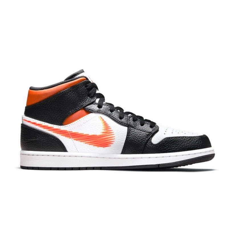 Air Jordan 1 Mid Zig Zag Swoosh Total Orange Black White Basketball Shoes