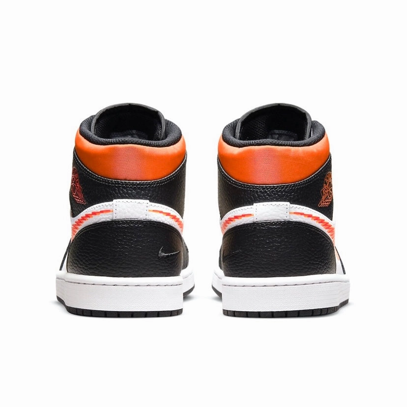 Air Jordan 1 Mid Zig Zag Swoosh Total Orange Black White Basketball Shoes