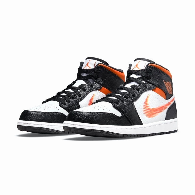 Air Jordan 1 Mid Zig Zag Swoosh Total Orange Black White Basketball Shoes