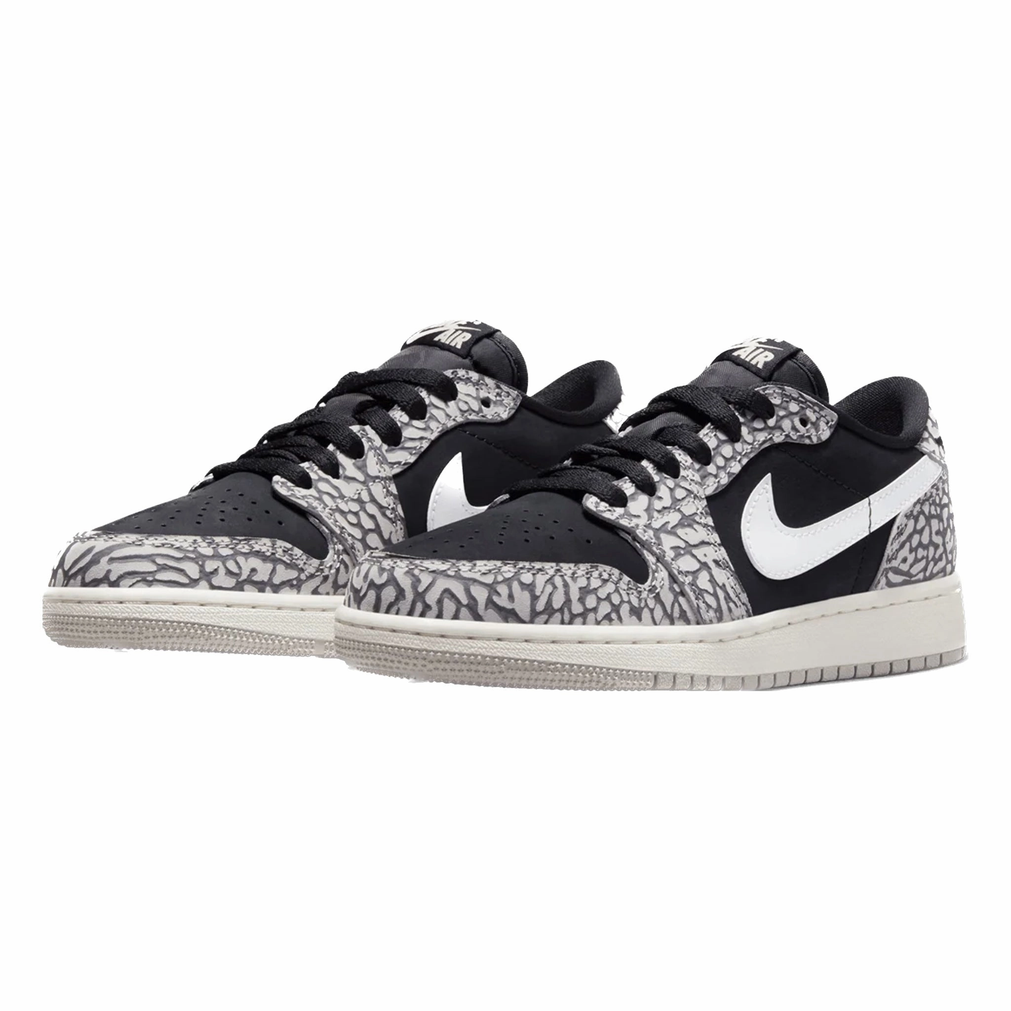 Air Jordan 1 Retro Low OG (GS) Black Cement Black Muslin Tech Grey White Sail Basketball Shoes