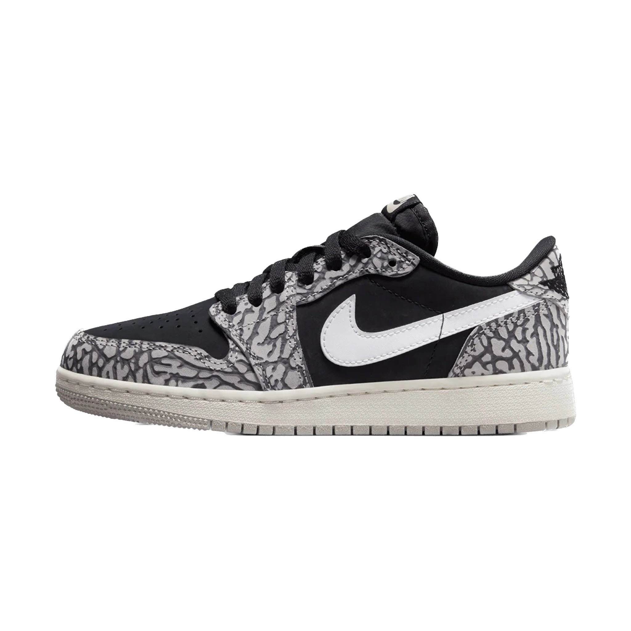Air Jordan 1 Retro Low OG (GS) Black Cement Black Muslin Tech Grey White Sail Air Jordan basketball shoes with classic look