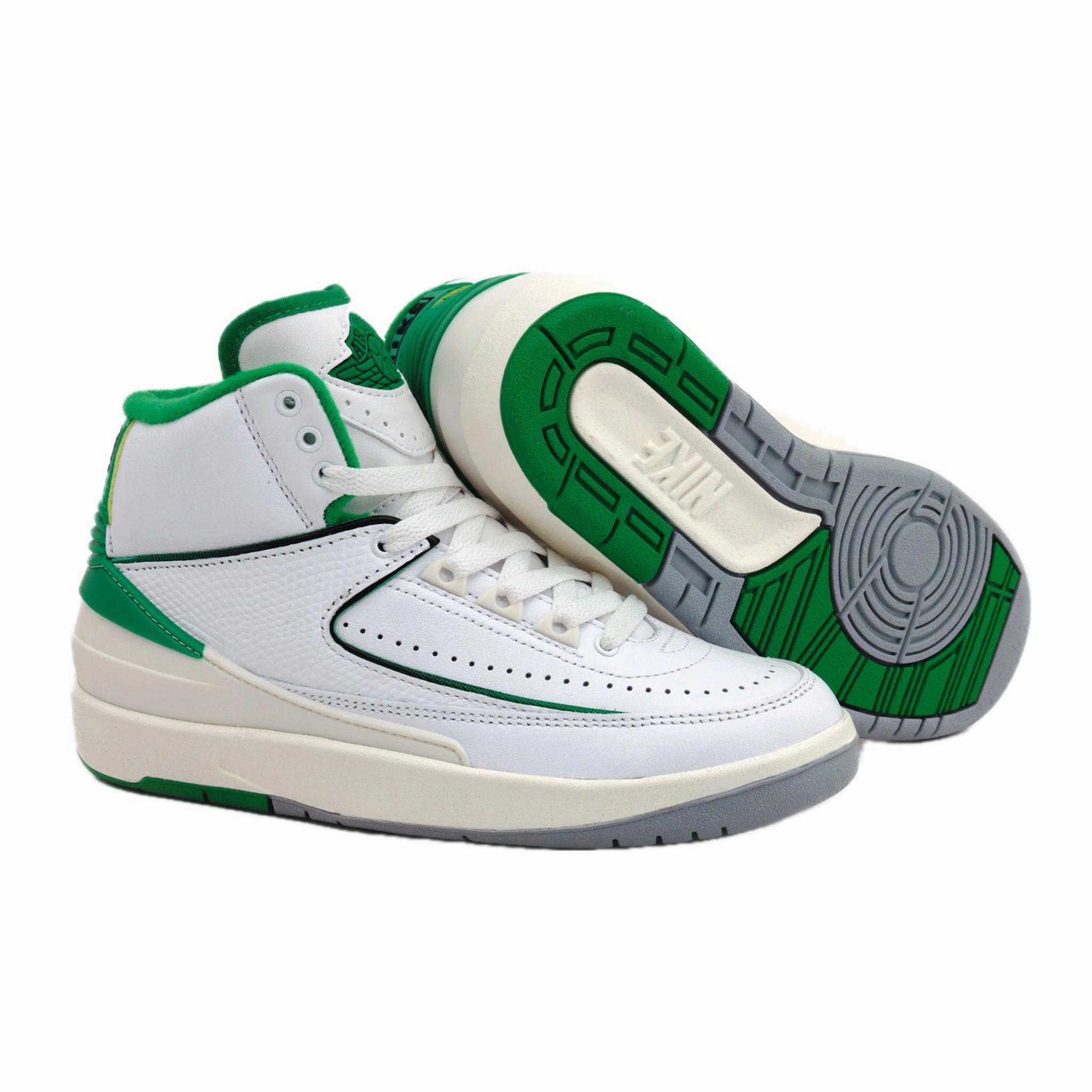 Air Jordan 2 Retro (GS) Lucky Green White Sail Light Steel Grey Basketball Shoes
