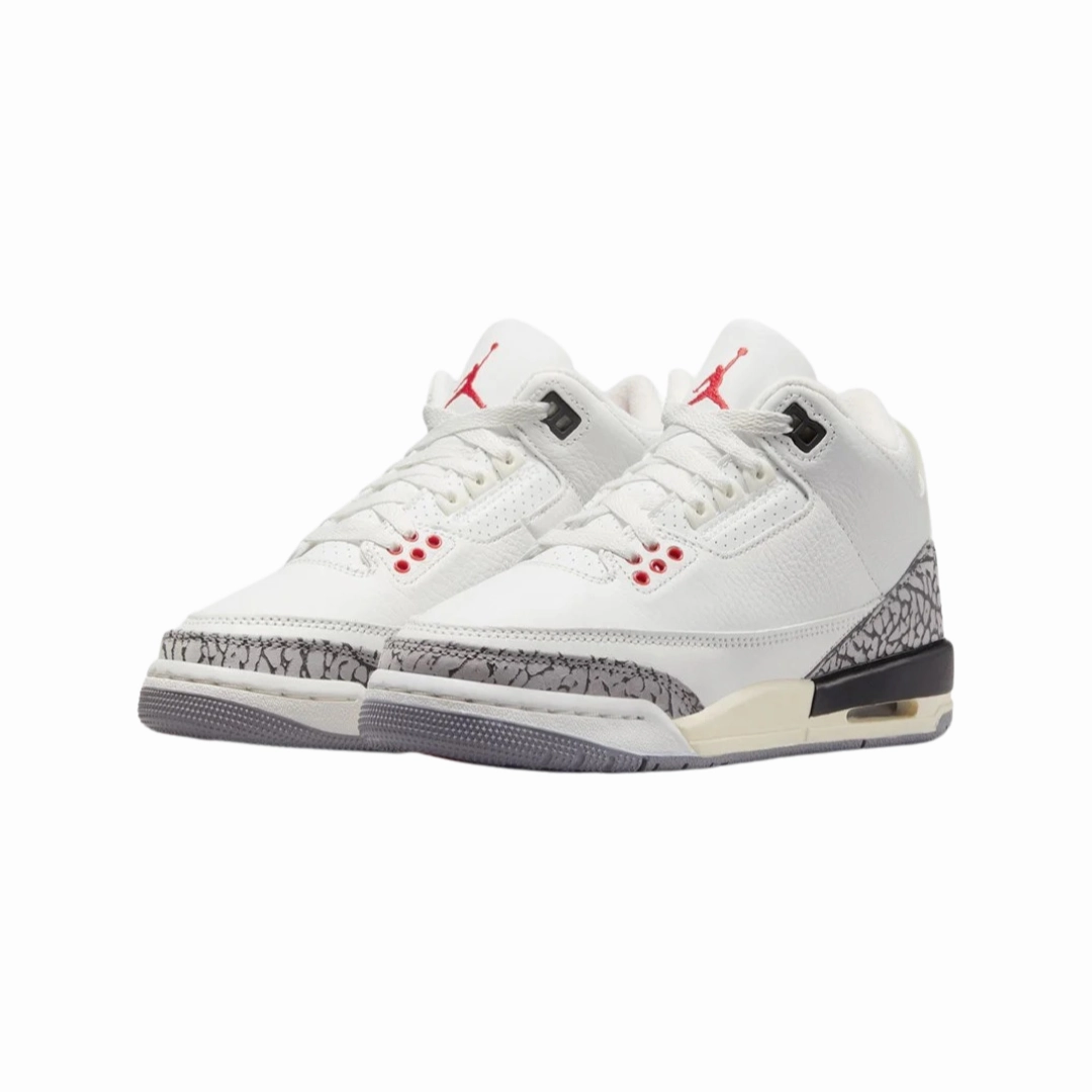 Air Jordan 3 Retro GS White Cement Reimagined White Cement Summit White Fire Red Black Basketball Shoes