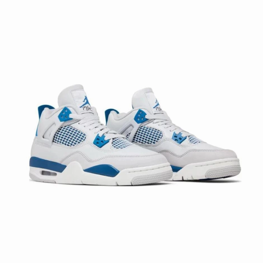 Air Jordan 4 GS Retro Military Blue Off White Neutral Grey Basketball Shoes