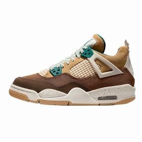 Air Jordan 4 Retro (GS) Cacao Wow Geode Teal Ale Brown Twine Sail Luminous Green Air Jordan basketball shoes with classic look