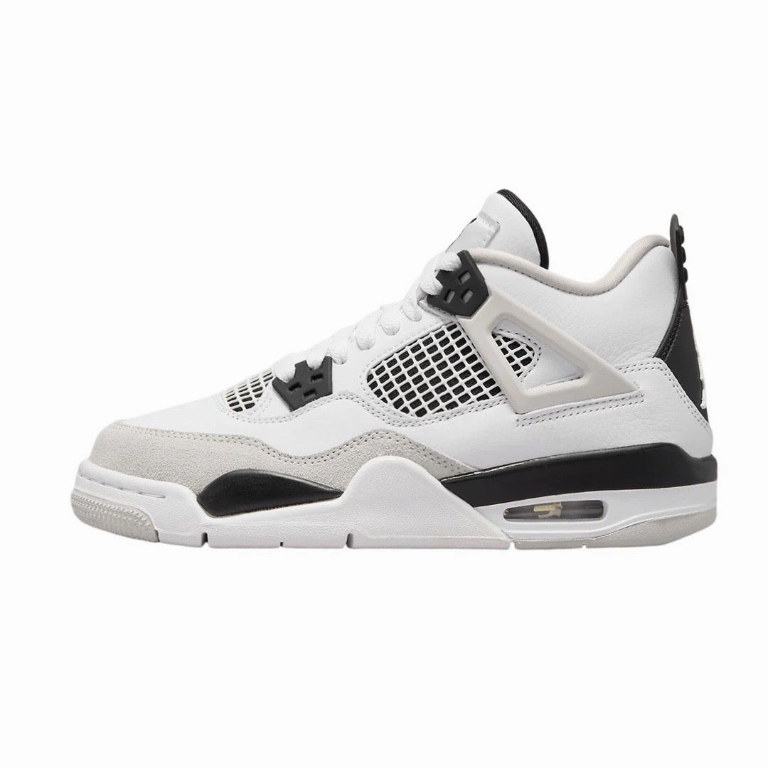 Air Jordan 4 Retro GS Military Black White Black Neutral Grey Basketball Shoes