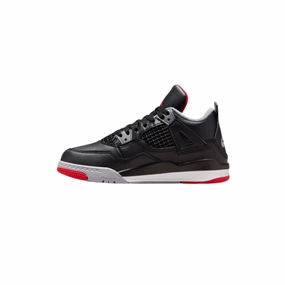 Air Jordan 4 Retro Reimagined BRED 2024 Black Fire Red Cement Grey  (Pre School) Air Jordan basketball shoes with classic look
