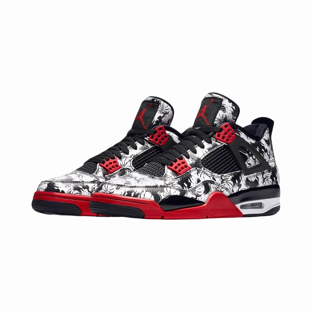 Air Jordan 4 Retro Tattoo 2018 White Fire Red Black Basketball Shoes