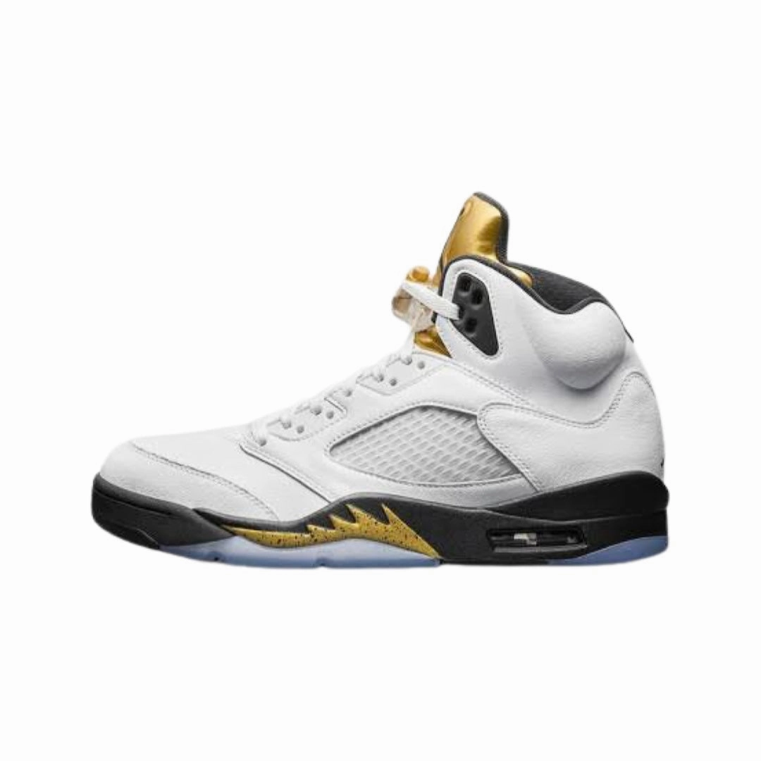 Air Jordan 5 Retro White Black Metallic Gold Coin Basketball Shoes