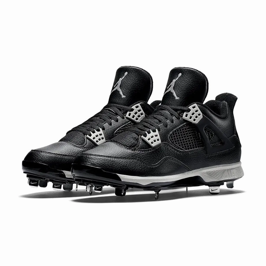 Air Jordan Retro 4 Metal Cleats Black Tech Grey Basketball Shoes