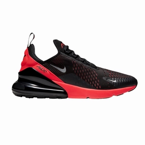 Air Max 270 Black Metallic Silver Red Nike training shoes with flexible soles