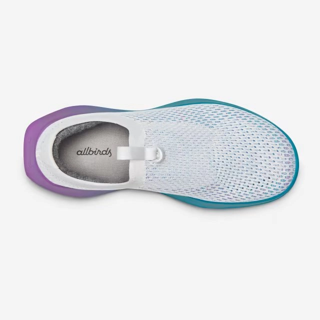 Allbirds Tree Dasher Relay -  Blizzard (Thrive Teal/Lux Purple Sole) sleek everyday shoe design