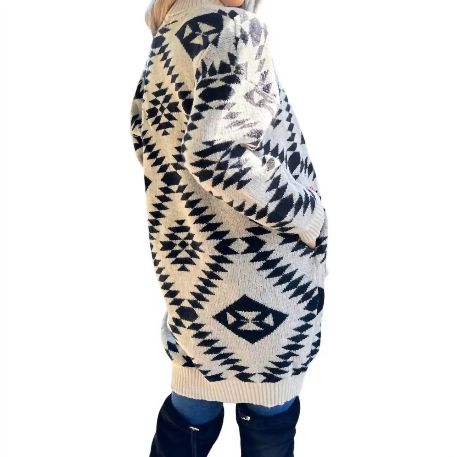 Aztec Love Cardigan In Beige