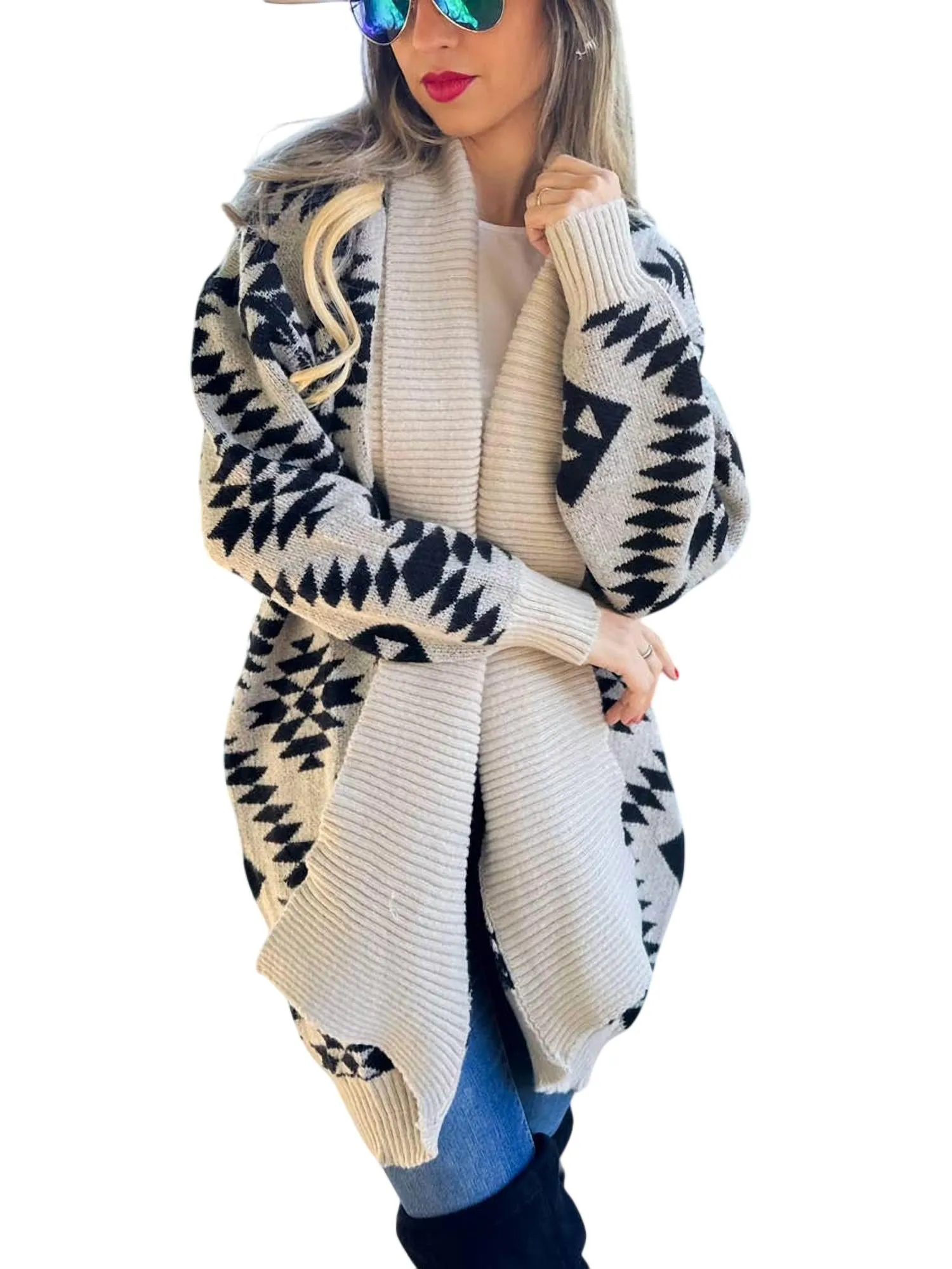 Aztec Love Cardigan In Beige