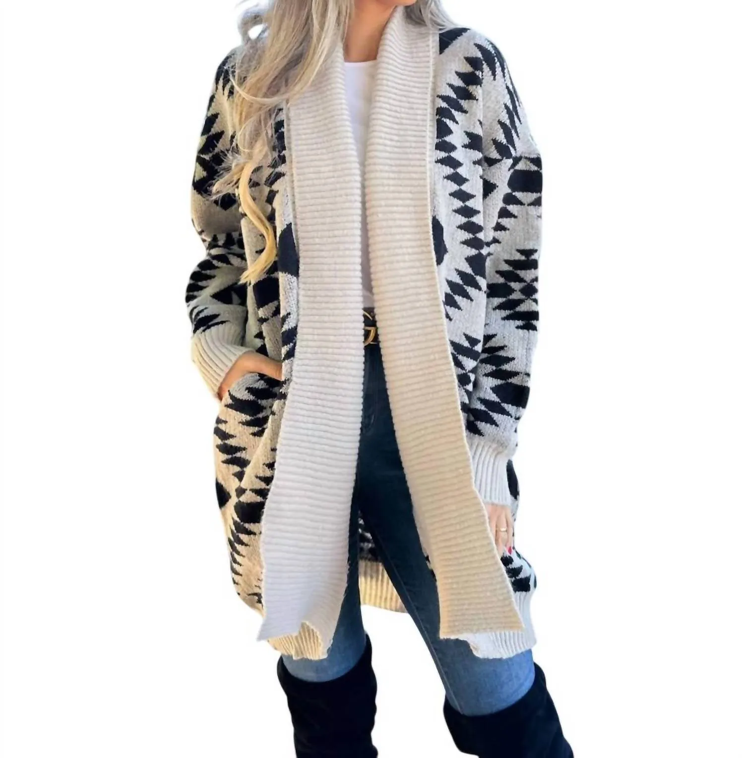 Aztec Love Cardigan In Beige