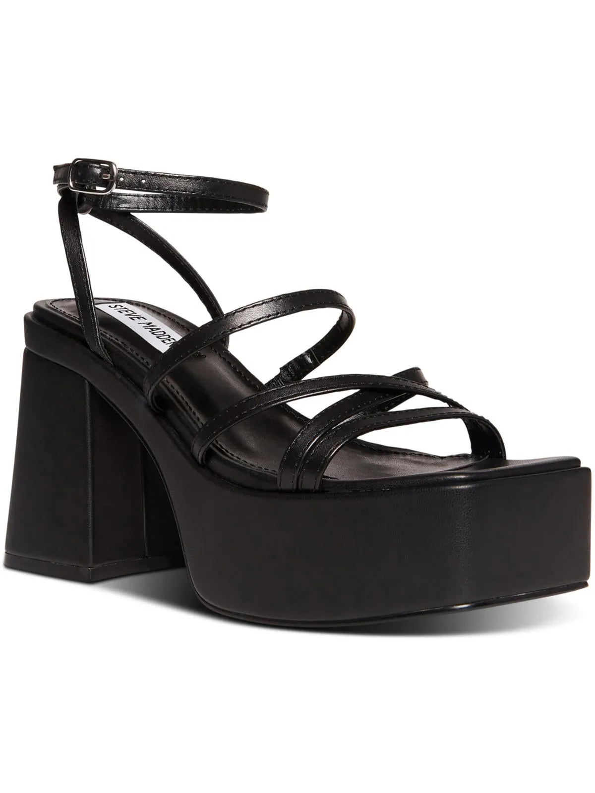 Barb Womens Leather Ankle Strap Platform Heels