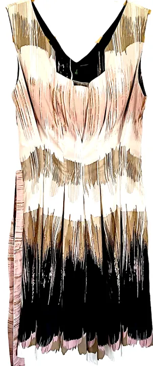 Benetton Vintage Print Sleeveless Belted Flare A Line Dress