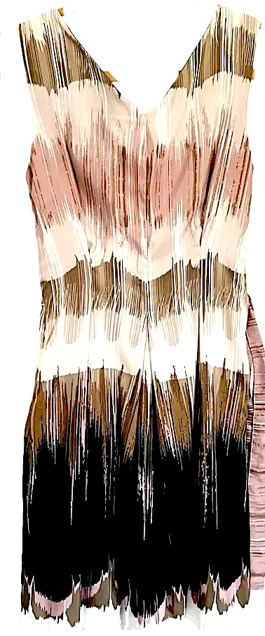 Benetton Vintage Print Sleeveless Belted Flare A Line Dress