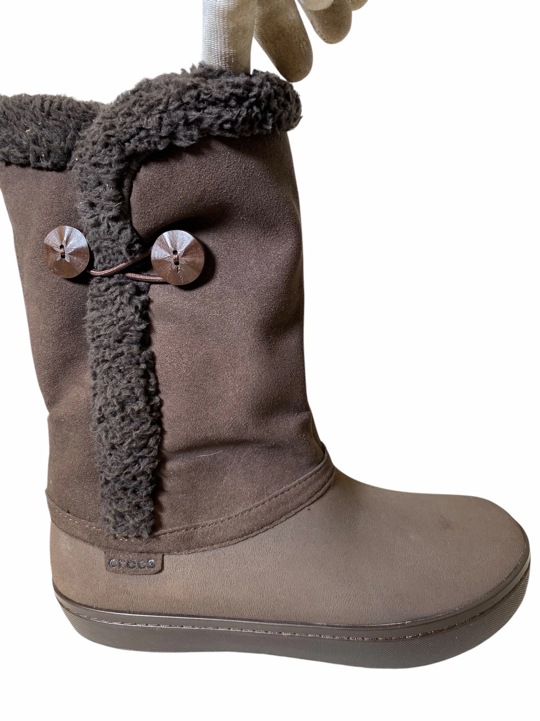 Boots Mid-calf Flats By Crocs In Brown, Size: 9 Crocs clogs with lightweight comfort