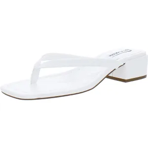 Claudette Womens Faux Leather Thong Block Heels