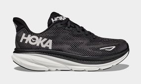 Clifton 9 Womens Running Shoes (Black/White) Trail-ready Hoka hiking shoes