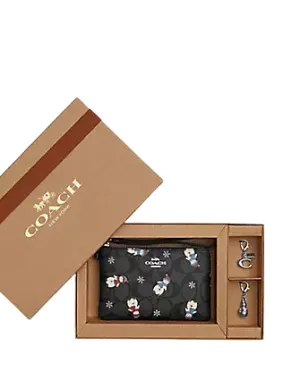 Coach Boxed Corner Zip Wristlet In Signature Canvas With Snowman Print Coach Bags
