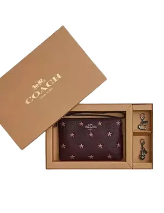 Coach Boxed Corner Zip Wristlet With Star Print And Charms Coach Bags