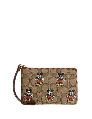Coach Disney X Coach Corner Zip Wristlet In Signature Jacquard With Mickey Mouse Print Coach Bags