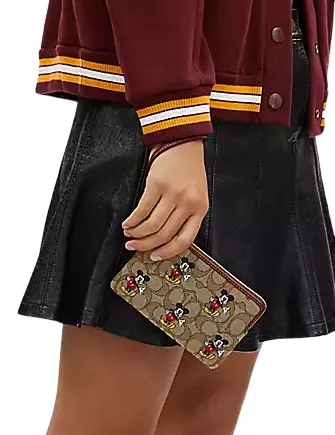 Coach Disney X Coach Corner Zip Wristlet In Signature Jacquard With Mickey Mouse Print Coach Bags