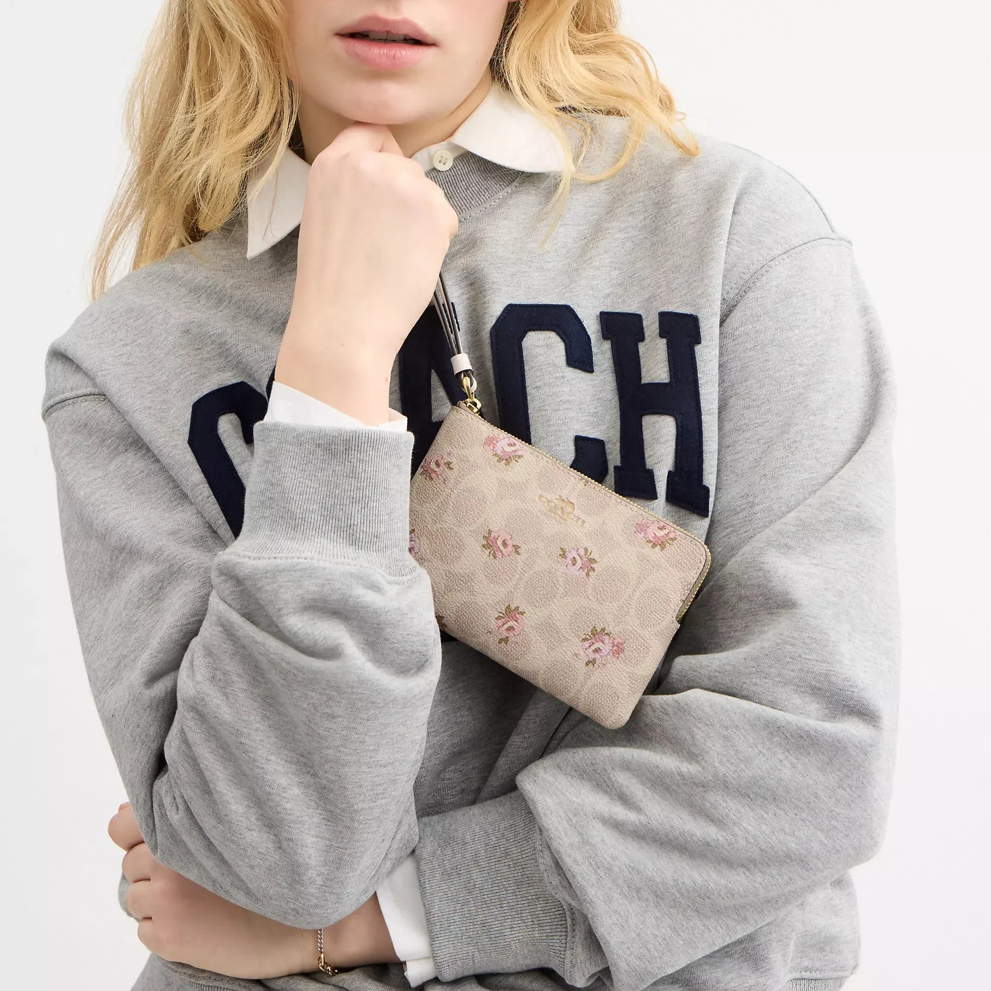 Coach Outlet Corner Zip Wristlet In Signature Canvas With Floral Print COACH Outlet Bags