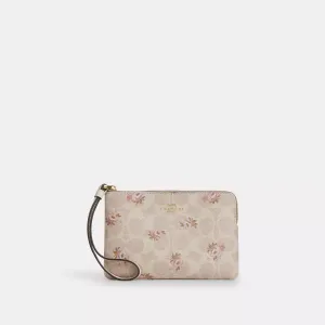Coach Outlet Corner Zip Wristlet In Signature Canvas With Floral Print COACH Outlet Bags