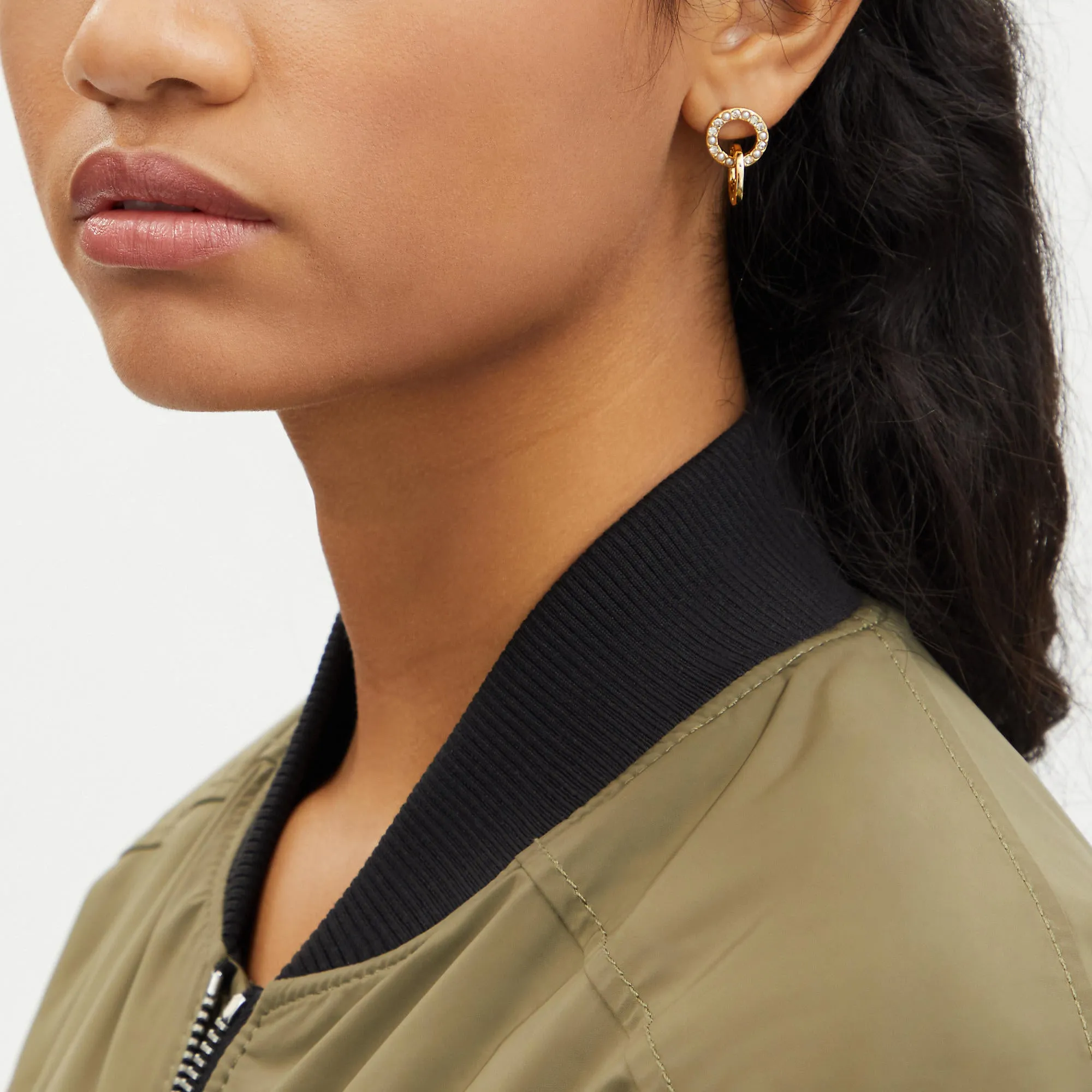 Coach Outlet Interlocking Open Circle Pearl Huggie Earrings COACH Outlet Bags
