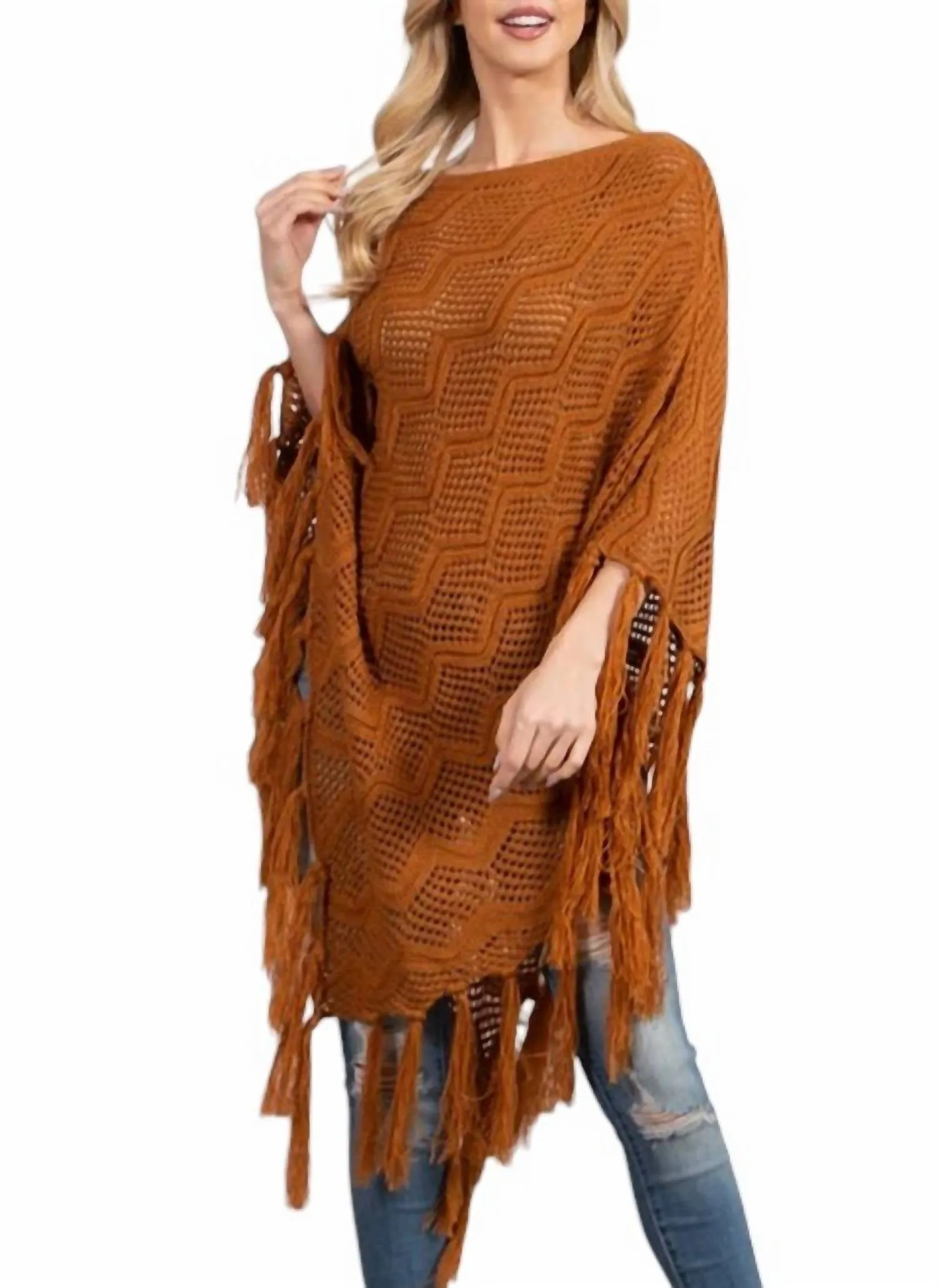 Desert Love Poncho In Rust