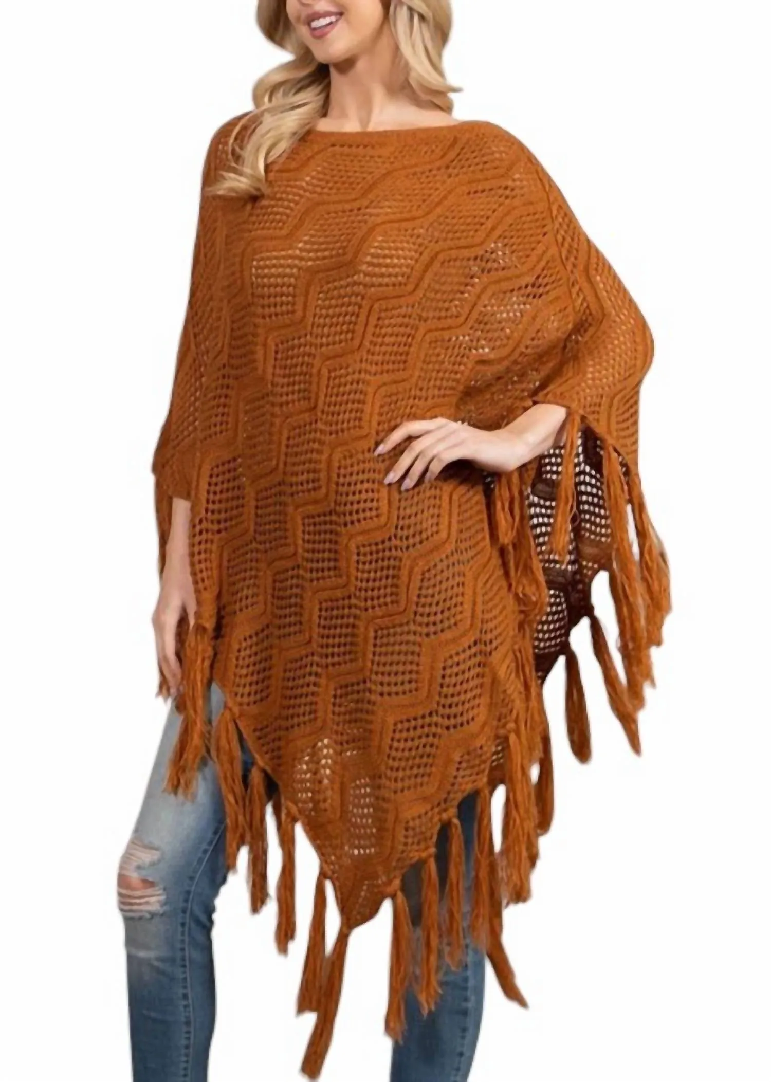 Desert Love Poncho In Rust