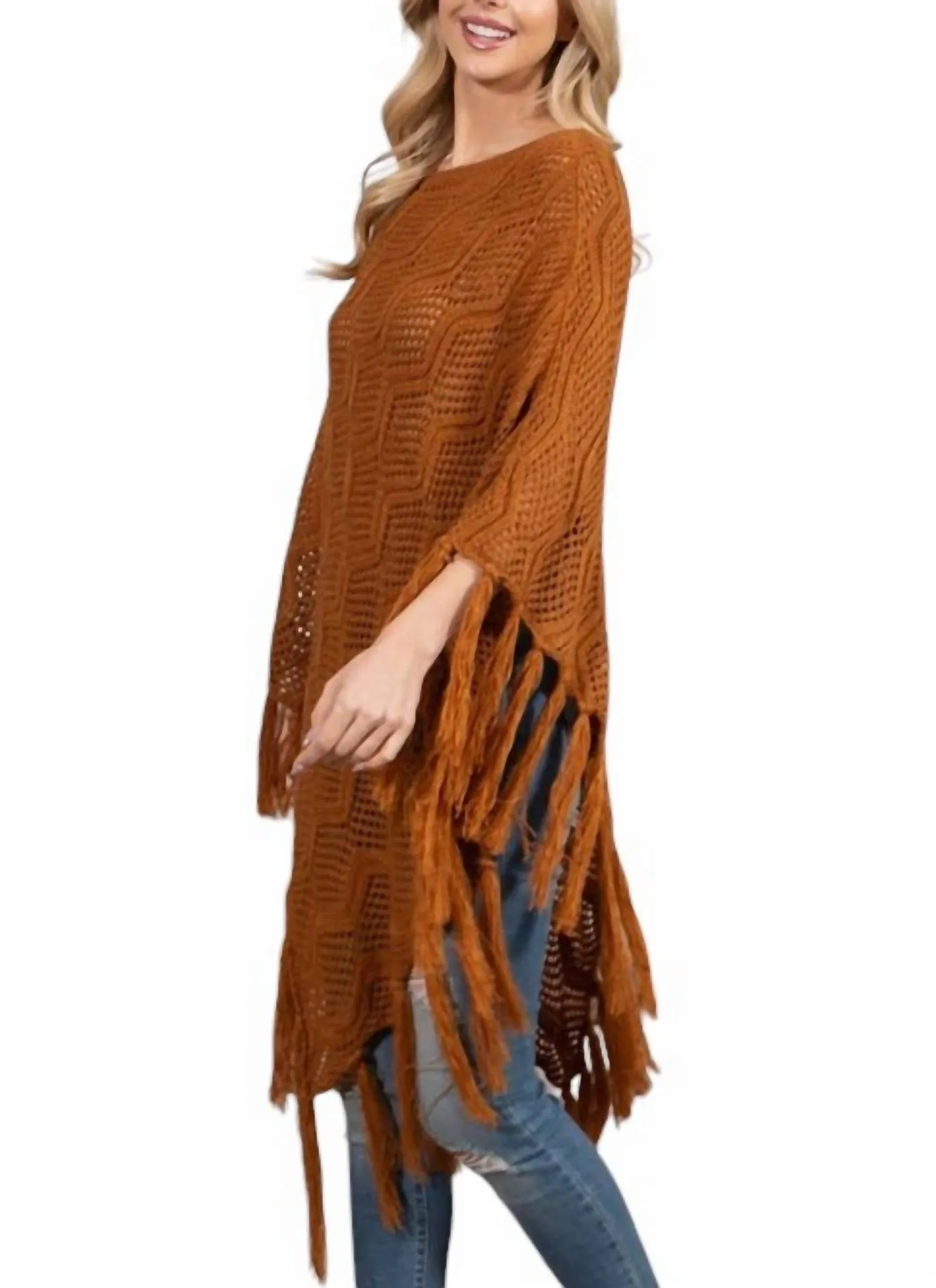Desert Love Poncho In Rust